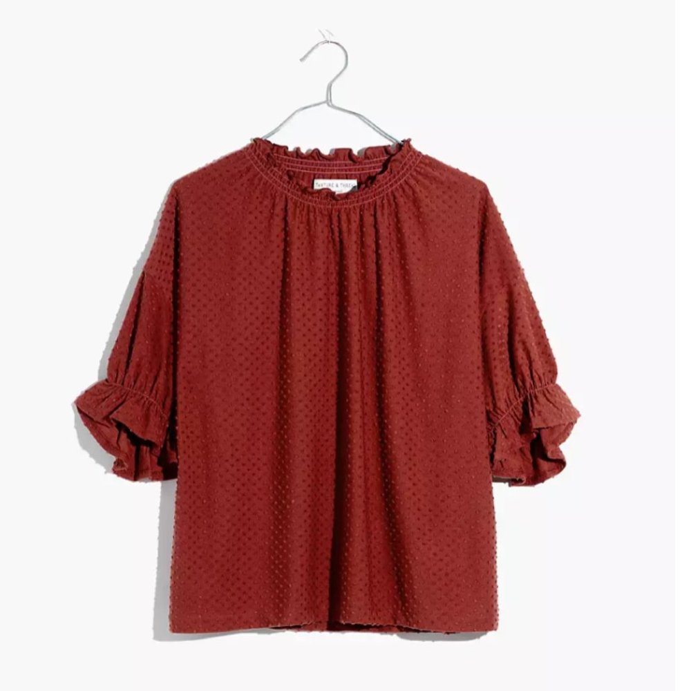🦋 Madewell Texture & Thread Clipdot Ruffle Top - Picture 4 of 5